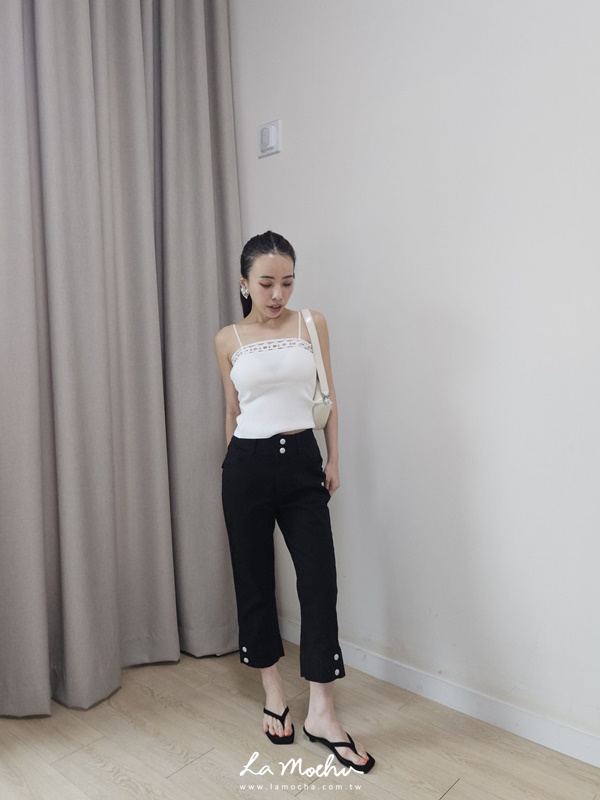 高腰雙扣七分喇叭褲